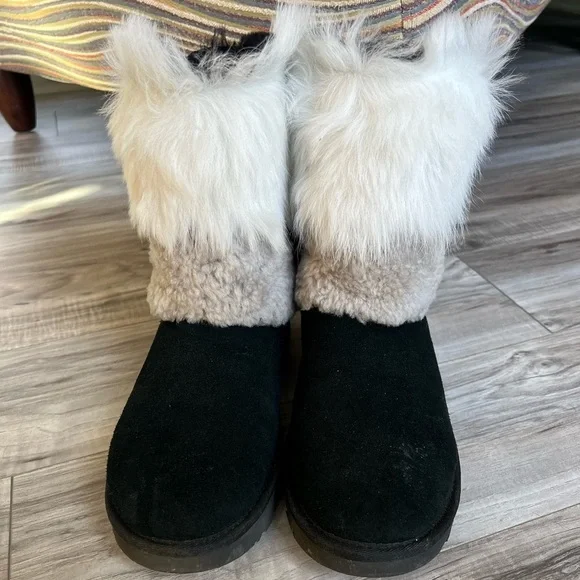 Ugg Boots Patchwork fluff white beige black shoe 10 shearling - Picture 2 of 13